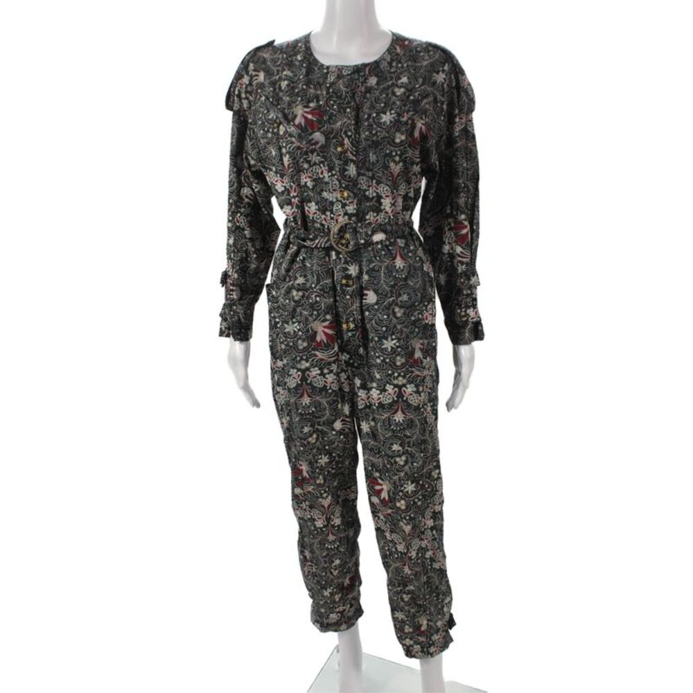 Mariacher Womens Black Floral Cotton Jumpsuit Long Sleeve Crew Neck Size S